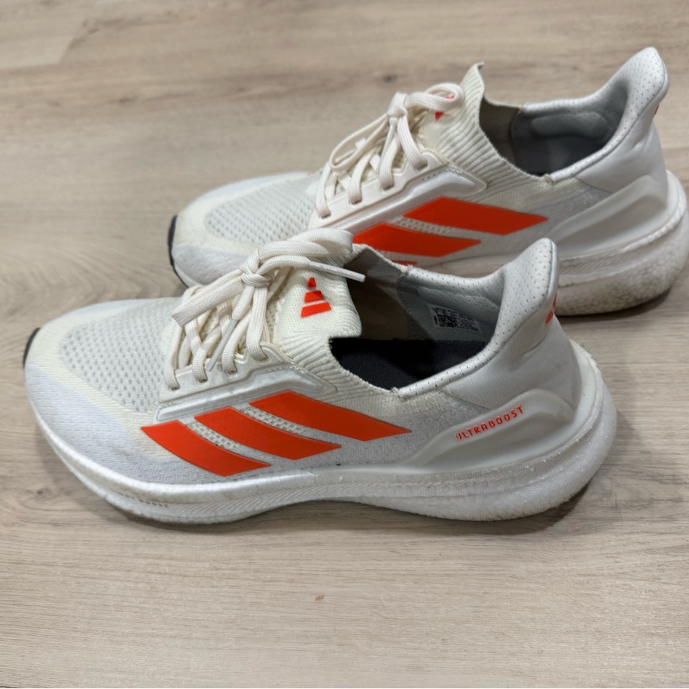 adidas White and Orange Ultraboost Running Shoes